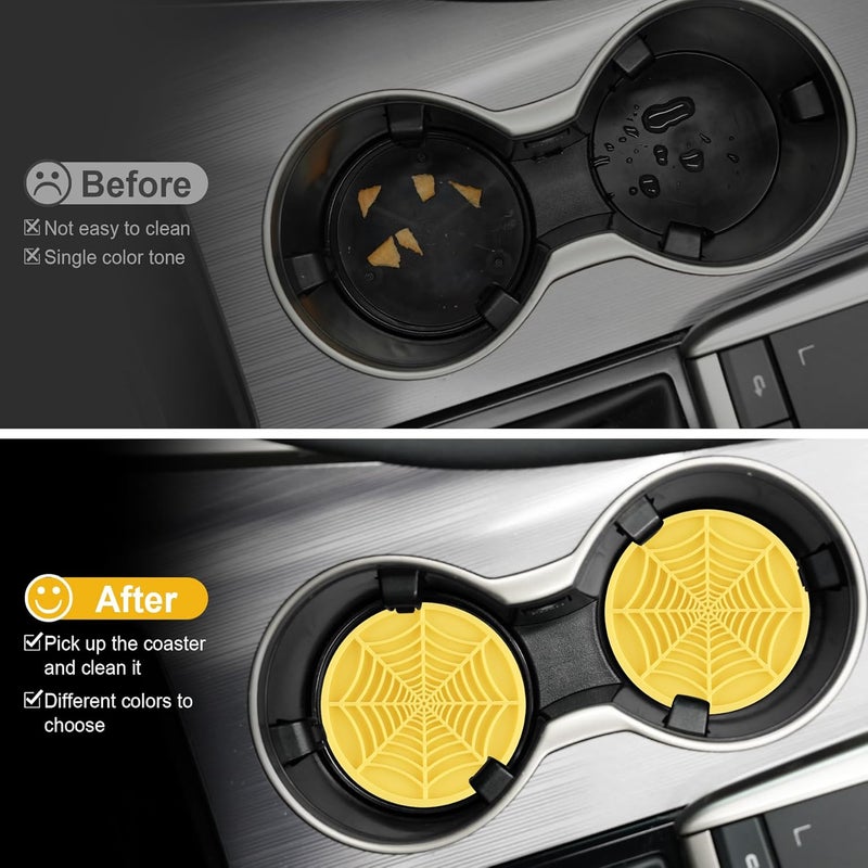alpmosn 4PCS Spider Web Car Cup Holders, Halloween Non-Slip Silicone Insert Coasters, Automotive Cupholder Goth Accessories for Men & Women (Yellow) - Image 5